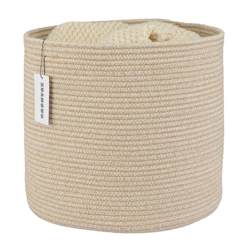 XUANGUO Cotton Rope Basket For Girls Boys Kids 16”X14” Baby Laundry Basket Nursery Bin Round Woven Baskets Organizer For S...