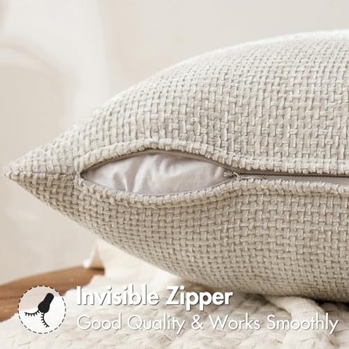 MIULEE Pack of 2 Couch Throw Pillow Covers 18x18 Inch Neutral Beige Modern Boho Accent Decorative Pillow Covers Soft Cheni...