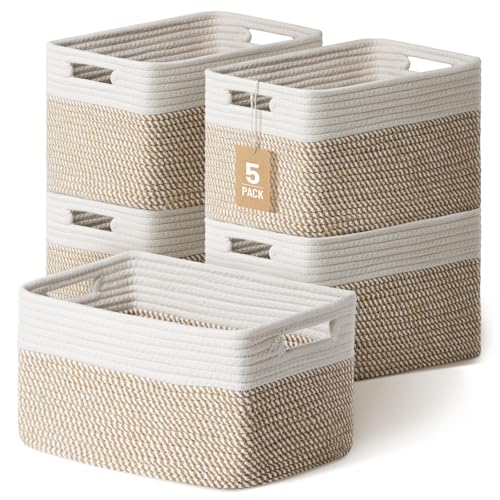 Yilobi 5 Pack Woven Storage Baskets for Shelves, Decorative Basket Organizer Storage Bins for Toys, Books, Clothes, Close...