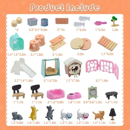 iselyn Pet Pretend Play Toys, 48Pcs Cat Figures Toys for Kids Realistic Detailed Cat Care Center with Accessories Toy Sets...