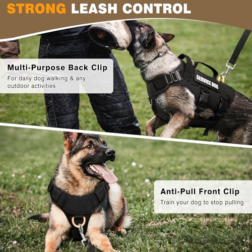 WINSEE Service Dog Vest Harness for Medium Dog, Tactical Working MOLLE Vest with 10 Pet Patches, No Pull Heavy Duty Harnes...