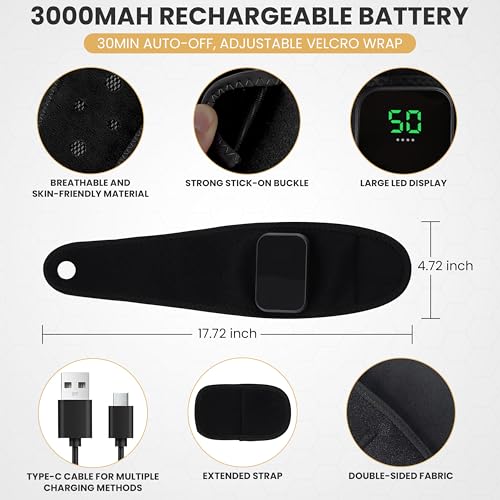 Cordless Wrist Heating Pad for Pain Relief - 5 Heat Levels & Vibration, 3000mAh Rechargeable Battery, 30min Auto-Off, Adju...