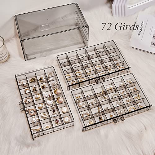 YUFONG Earring Storage Box Organizer 3 Drawers Acrylic Jewelry Storage Box Holder Transparent Jewelry Display Stand with 7...