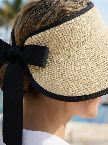 AlturaGo Sun Visor Hat for Women Wide Brim Ponytail Straw Hat UV UPF Summer Beach Vacation Packable Foldable Travel
