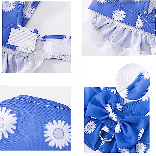 Anelekor Dog Harness Dress for Small Dog Daisy Floral Dog Harness and Leash Set Bow Knot Girl Puppy Princess Skirt with D-...
