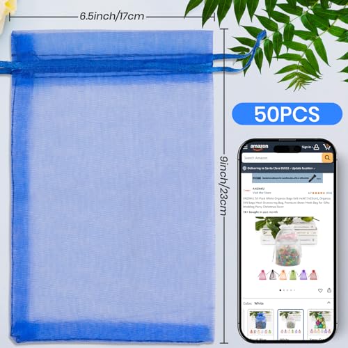 ANZNKU 50 Pack Organza Bags 6x9 Inch, Mesh Bag Drawstring Jewelry Pouches, Large Organza Gift Bags for Easter Baby Shower,...