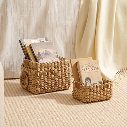 LA JOLIE MUSE Small Wicker Baskets for Organizing, Recycled Paper Rope Storage Basket Container Bins for Shelves Bathroom ...