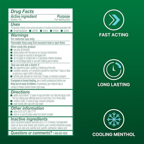 Biofreeze Dry Stick, Mess-Free Relief for Neck, Shoulder, Knee, Hip, Hand & Joint, Cooling Menthol Pain Relief Stick, Up t...