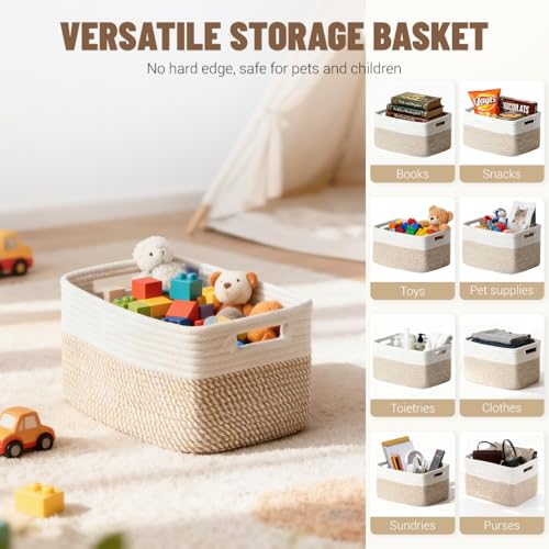 Yilobi 5 Pack Woven Storage Baskets for Shelves, Decorative Basket Organizer Storage Bins for Toys, Books, Clothes, Close...