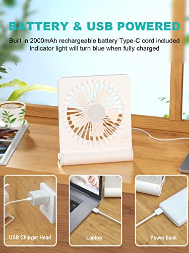 Tevelecin Small Desk Fan,Rechargeable USB Fan Battery Operated,Ultra Quiet, Strong Wind, 3 Speeds Travel Fans