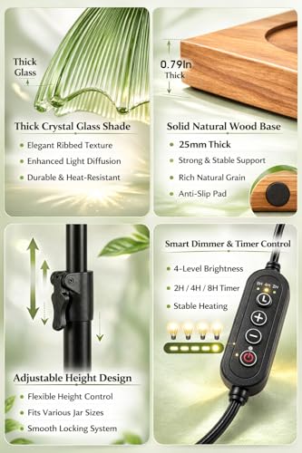 Candle Warmer Lamp, Candle Warmer for Jar Candles with Timer Dimmer & Adjustable Height, Flameless & Safe, Wood Base, 2 Bu...