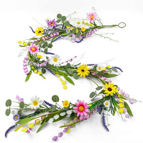 Yawwind Farmhouse Spring Garland 6 FT Vintage Spring Flower Garlands Summer Floral Garland Wildflower Garlands with Daisy ...