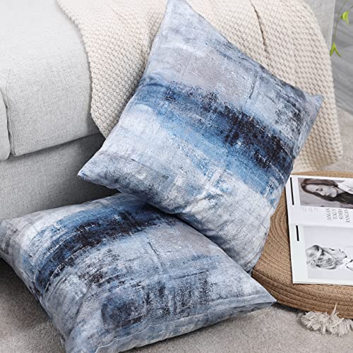 Alricc Blue and Grey Abstract Art Artwork Pillow Cover, Gallery Modern Decorative Throw Pillows Cushion Cover for Bedroom ...