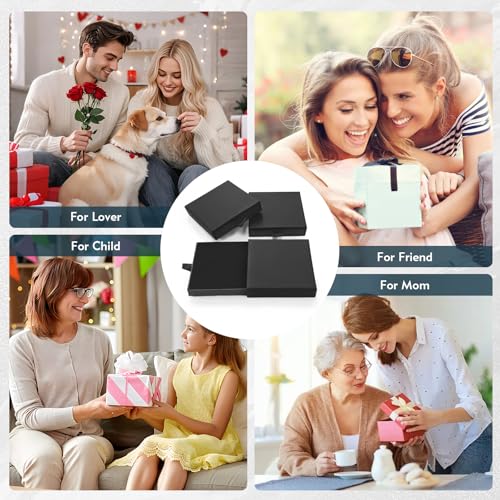 FEOHNS 3 Pack Jewelry Gift Box, Square Cardboard Small Jewelry Gift Box, Drawer Type Jewelry Gift Storage Box for Bracelet...