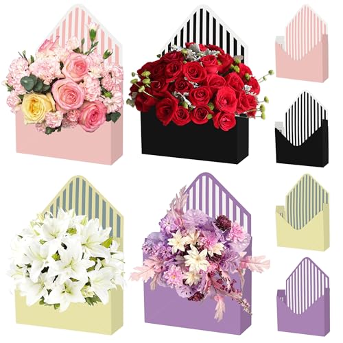 4 Pcs Mother's Day Florist Bouquet Envelope Boxes Mixed Style Flower Bouquet Packaging Gift Paper Boxes Gift Wrapping Enve...