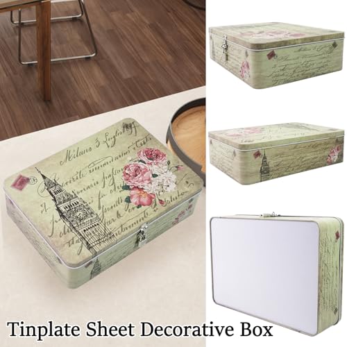 DreamsEden Decorative Keepsake Box with Hinged Lid and Small Lock, Large Letter Size, Tin Sheet Metal - Storage Memory Box...