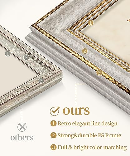 Afuly 5x7 Picture Frame Antique Vintage Photo Frame Retro White Gold Picture Frames for Desk Standing Wall Hanging Home De...