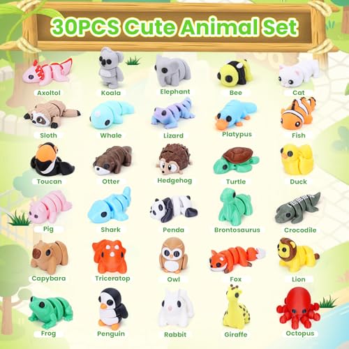 Gencokok 30PCS 3D Printed Animals Set, Mini 3D Printed Animals, Animal Figurines Exquisite Cute Pocket Pets Toy, Cute Arti...