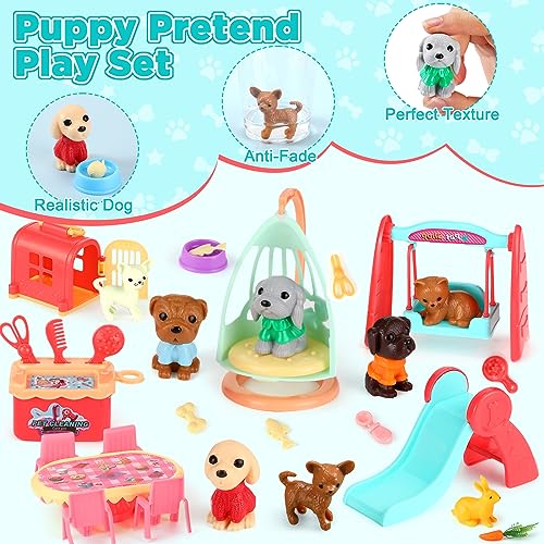 Leyndo 48 Pcs Dog and Cat Pet Figurine Playset Role Pretend Toy Set for Kids Realistic Educational Pet Care Center Dollhou...