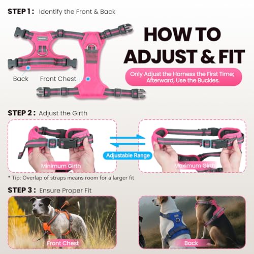 VIVAGLORY Dog Harness Easewalk No Pull Dog Harness with Handle Front Clip & Back Clip for Training Walking Lifting, No Pul...