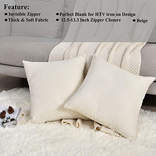 LisBiya Linen Throw Pillow Covers 18 x 18 Beige Decorative Blank Couch Pillow Covers for Sublimation Bed Sofa Farmhouse Cu...