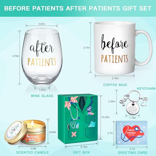 Gemwi Before Patients, After Patients 11 oz Coffee Mug and 18 oz Stemless Wine Glass Candle Gifts Set Idea for Nurses, Doc...