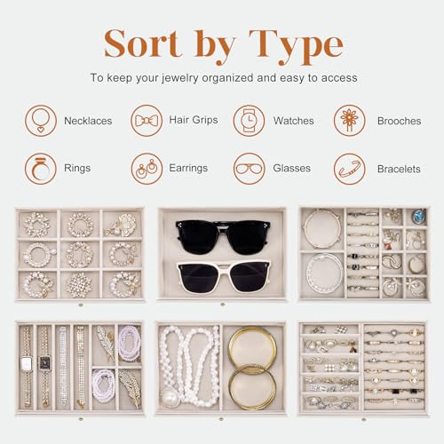 Dajasan Large Jewelry Organizer Box, Jewelry Boxes for Women Girls, 6-Tier Jewelry Storage Organizer with Mirror for Neckl...