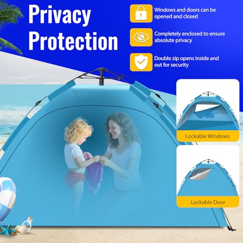 Beach Tent Sun Shelter – Pop Up Easy Setup in 3S Instant Tents for 4/5 Person Beach Umbrella Sun Shelter Shade, UV 50+ Pro...