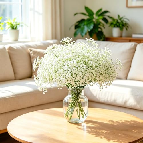 Yastouay Babys Breath Artificial Flowers, 6Pcs Fake White Babys Breath Flowers Artificial Bulk, Real Touch Faux Babies Bre...