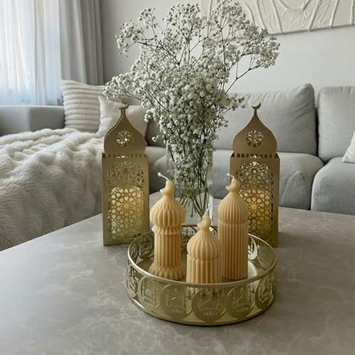 Lyrow 3 Pcs Ramadan Mubarak Scented Soy Candles Eid Islamic Muslim Home Decor Ramadan Mosque Shaped Small Pillar Candles S...