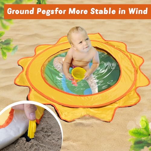 RunNico Pop Up Beach Pool, Portable Toddler Beach Pit with Water Bag and Storage Bag, Cute Shape Beach Pool Puddle for Out...