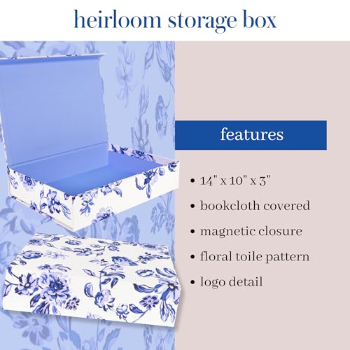 kate spade new york Heirloom Storage Box, 14" x 10" x 3" Decorative Organizer for Keepsakes, Greyboard Gift Box with Bookc...
