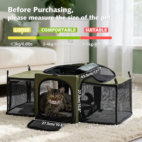 Pecute Cat Carrier Expandable, Stable Pet Carrier with 5mm Thick Steel Wire Frame, Dual-Side 200% Larger Space, Car Travel...
