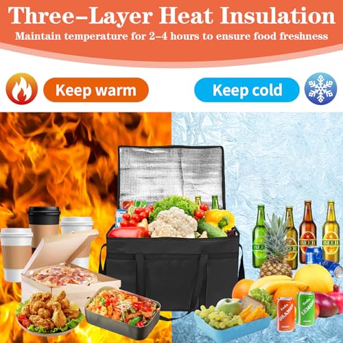 PEASUG XXXL Insulated Bags for Food Delivery with Removable Hard Bottom,Pizza Delivery Bags, Large Capacity Cooler Bag Kee...