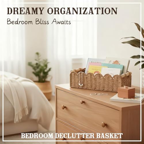 Upgraded Paper Rope Scalloped Edge Toilet Paper Storage Basket, Small Living Room, Bedroom Decor Baskets for Over Toilet S...