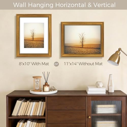 Golden State Art, 11x14 Photo Frame with White Mat for 8x10 Pictures & Real Glass, 1.25-Inch Wide, Dark Gold