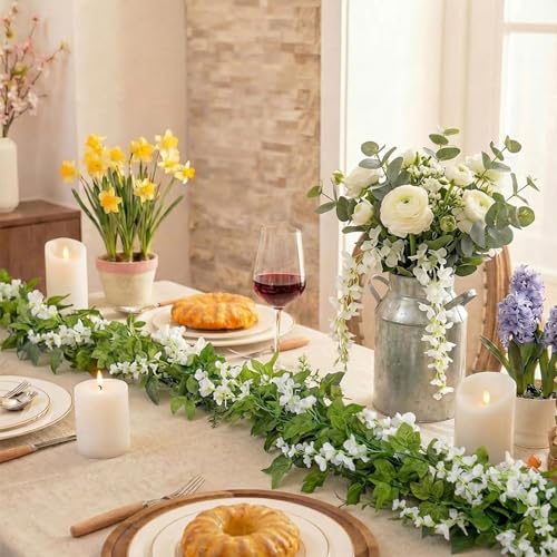 Mavee 28.8ft Artificial Wisteria Vine Garland (4x7.2ft), Silk Hanging Flowers Decor for Wedding Arch, Home Floral Arrangem...