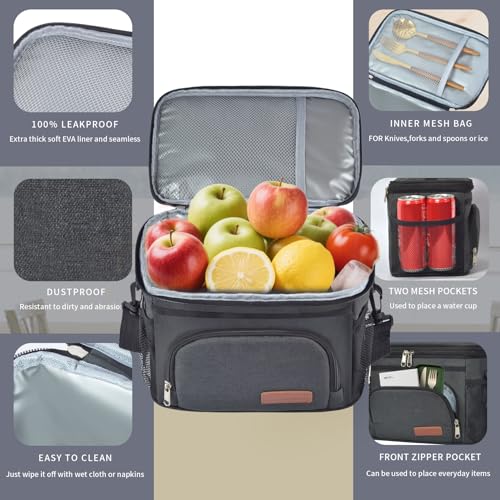 ExtraCharm Insulated Lunch Bag for Women/Men - Reusable Lunch Box for Office Picnic Hiking Beach - Leakproof Cooler Tote B...