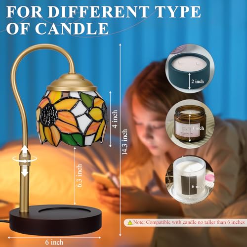 Candle Warmer Lamp - Electric Candle Lamps Timer Dimmer, Sunflower Tiffany Style Stained Glass Candle Warming Lamp Compati...