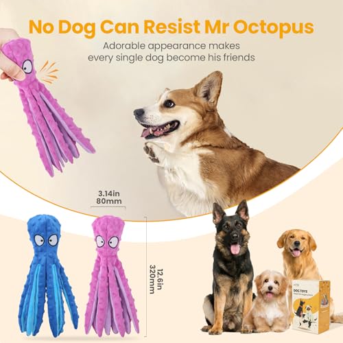 HGB Squeaky Dog Toys - Octopus No Stuffing Crinkle Plush Large Dog Toys to Keep Them Busy, Interactive Puppy Teething Chew...