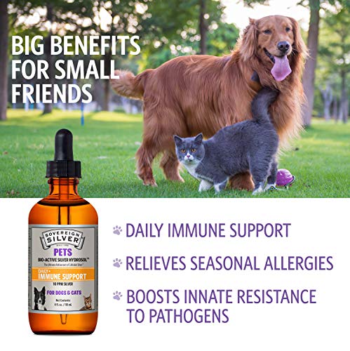 Sovereign Silver Pets Immune Support - Colloidal Silver, Bio-Active Silver Hydrosol, for Dogs and Cats 10 ppm, Liquid Drop...