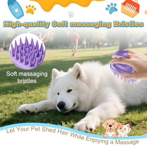 2-in-1 Dog Bath Brush for Grooming & Massage - Pet Silicone Brush for Long & Short Haired Dogs and Cats, Dog Scrubber for ...