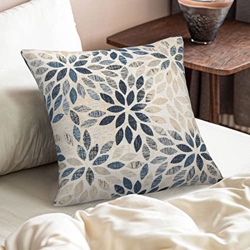 Dahlia Pillow Covers 18x18 Inch Set of 2 Summer Rust Geometric Flower Outdoor Decorative Throw Pillows Farmhouse Navy Blue...