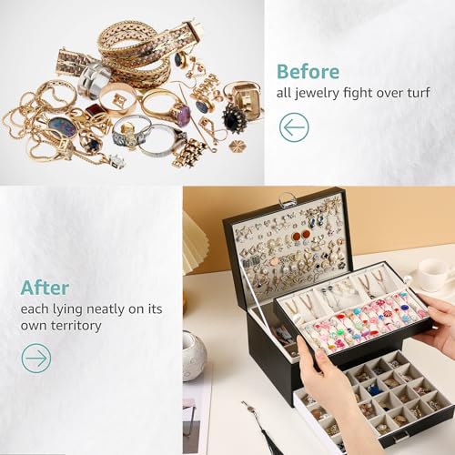 BOOVO Earring Jewelry Box For Women Girl Stud Organizer, 5 Layers Girl Jewelry Organizer Box With Lock Earring Holder Orga...