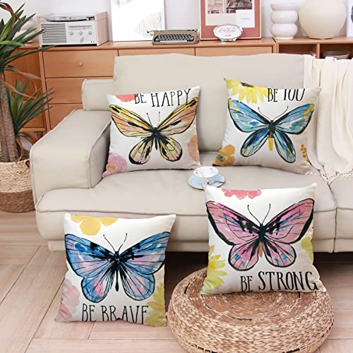 Wilproo Butterfly Decorative Throw Pillow Cover Set of 4, Cushion Cover Decorative Square Pillowcases Cotton Linen Cushion...