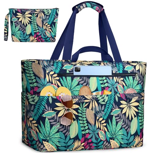 ZENTREON Extra Large Beach Bags for Women, Waterproof Beach Tote Bag with Zipper and Wet Pocket, Foldable Swim Pool Bag