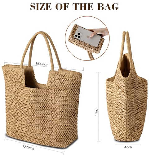 TOBEHIGHER Straw Beach Bags for Women - Summer Woven Tote Bag Shoulder Handbags, Large Beach Bag for Women for Holiday