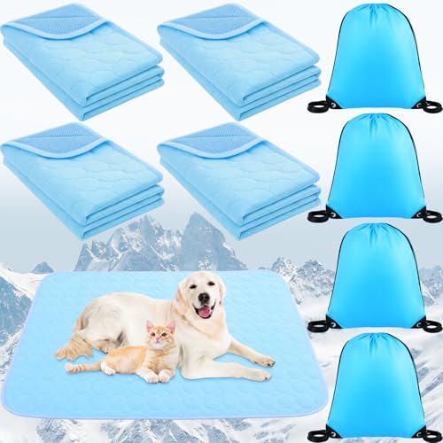 Chunful 4 Pack Pet Cooling Mat for Dogs and Cats, Summer Washable Dog Cooling Pad with Non-Slip Bottom & Storage Bags, Fol...