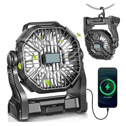 AEscod Portable Camping Fan, Rechargeable Battery Operated with LED Lights, Hanging Hook, 270°Rotation, 20000mAh Battery P...