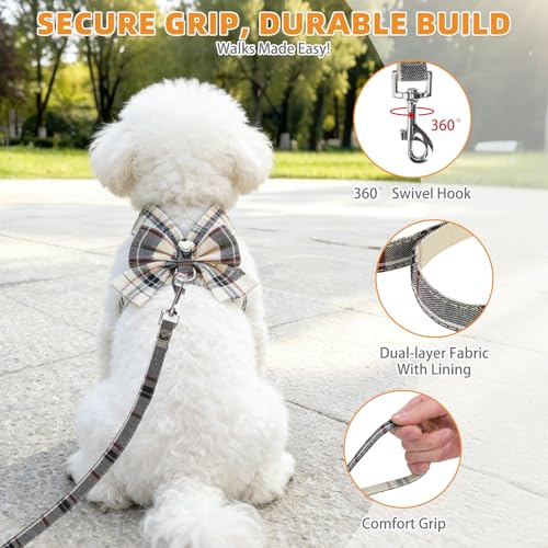 KOOLTAIL Small Dog Harness and Leash Set, Cute Puppy Vest Harnesses with Bowtie, Step in No Pull Soft Mesh Padded Adjustab...